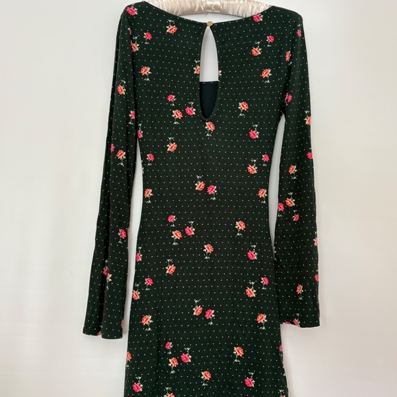 Free People Green Bell Sleeve Green Floral Mini Dress (XS) - Picture 3 of 4